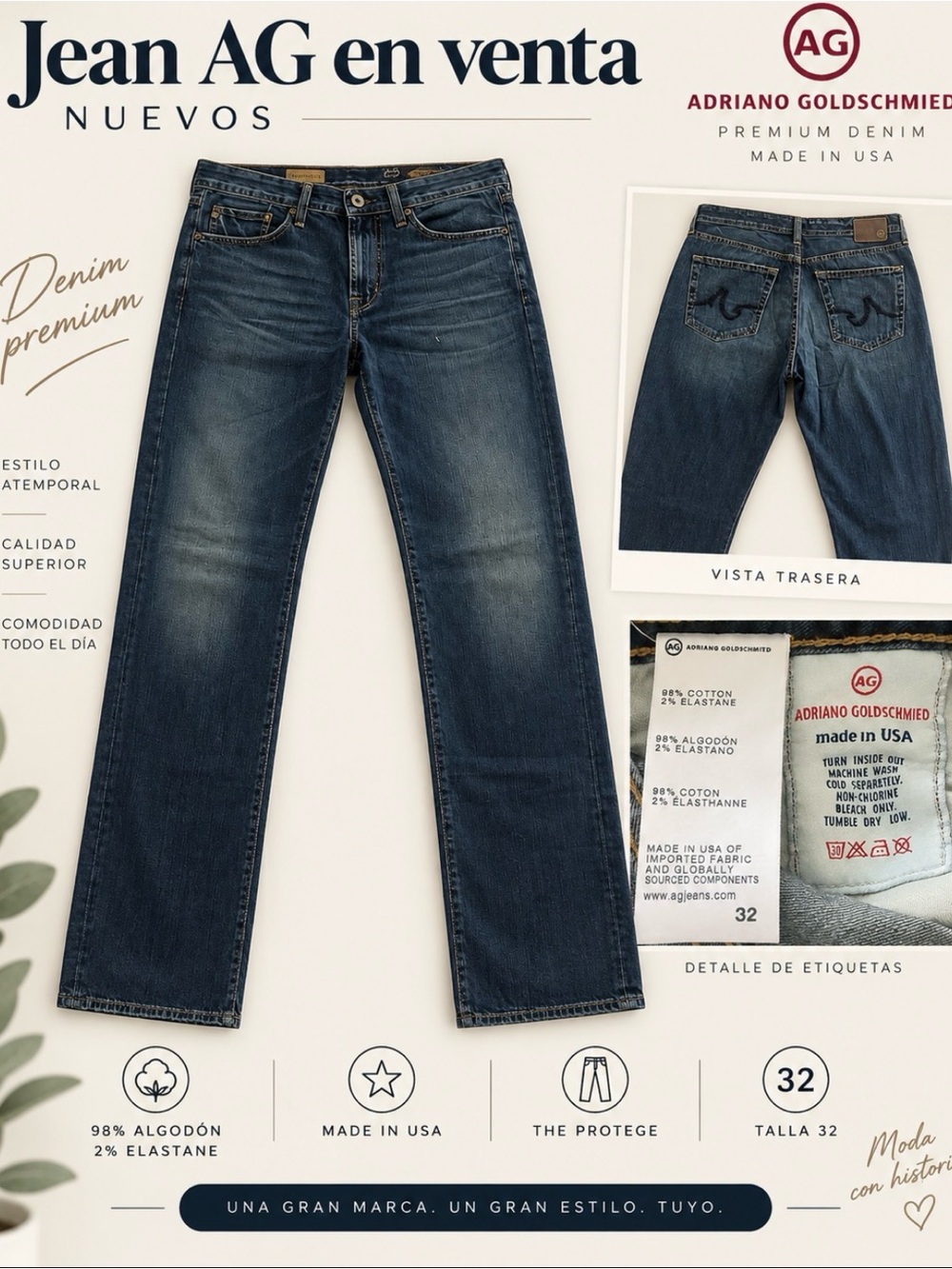 Ag Adriano Goldschmied Men’s Indigo Straight-Leg Jeans